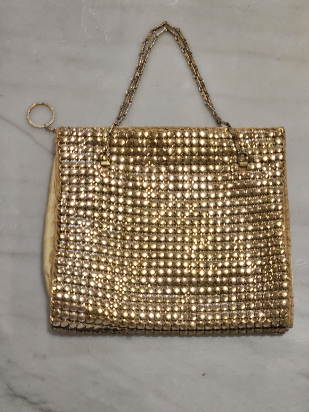 Vintage Whiting & Davis Gold Metal Mesh Evening Bag 1950s Talon Ring Zipper